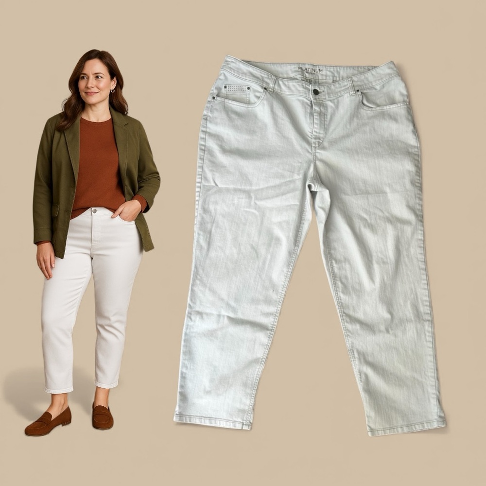 Chico’s Platinum White Jeans Women’s Size 3 (16 US) Skimmer Ankle Denim Pants
